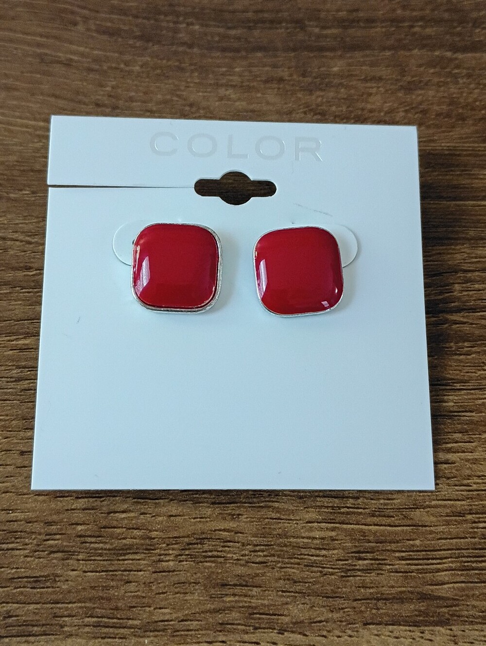 Red Square Enamel Clip-On Earrings Women's Accessories Fashion Statement Jewelry - Picture 2 of 4